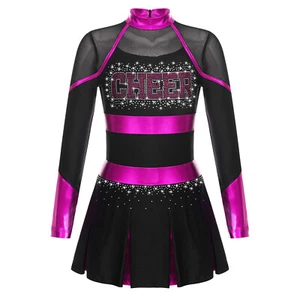 Kids Girls Dress Cosplay Uniform Cheer Leader Dresses Rhinestones Dancewear - Picture 1 of 87