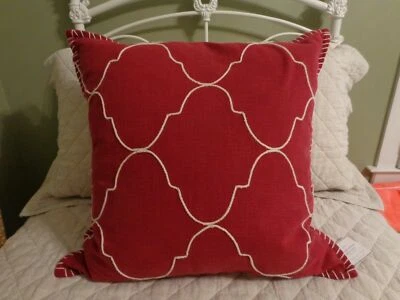 NEW Pottery Barn Tile Embroidered Red Moroccan Pillow Sham Cover 22" Square NWT - Image 1 of 2