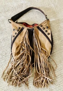 EDC Tasche mit Lederfransen, Leder/Canvas, Mittelgroß, Braun, Vintage - Bild 1 von 4