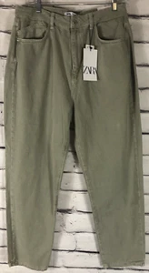 NWT Zara Mom Fit Green Denim High Rise Mom Leg Ankle Rigid Jeans Size 12 - Picture 1 of 9