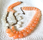 Necklace 2 Strand About 20" L Peach / Orange & White Clear Lucite Plastic Beads