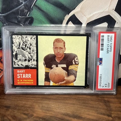 Bart Starr, Green Bay Packers.  1962 Topps Card 63. PSA EX 5 New Case Nice - Image 1 of 2