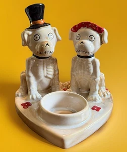 Halloween DC’d Yankee Candle Boney Bunch  Dog Couple Bonsey Tea Light Holder EUC - Picture 1 of 16