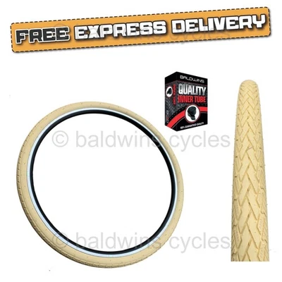 BALDY'S Baldys 700 x 35c CREAM Hybrid Trekking Fahrrad Fahrrad Reifen & Schlauch Slick Rennrad Profil