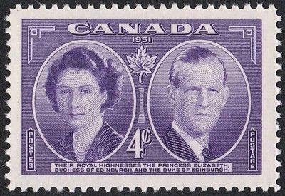 1951 CANADA ROYAL VISIT PRINCESS ELIZABETH & PHILIP 4¢ STAMP, MINT MNH Scott 315 - Image 1 of 4