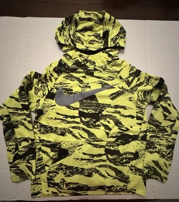 Sudadera con capucha Nike Dri-Fit Hi Viz amarilla tigre camuflada de segunda mano para niños talla mediana 10-12 Foto 1 de 4