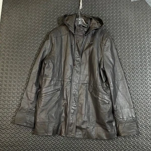 Phase Two Black Leather Quilted Lined Hooded Jacket Mens Size 1X1X - Picture 1 of 11