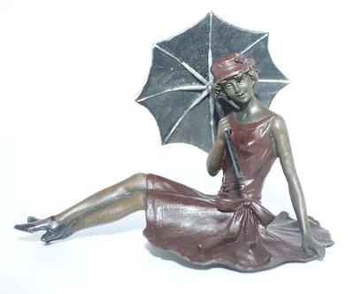 Wiener Bronze Skulptur Figur , "Frau mit Schirm", sign.ManGreb , Höhe 10cm /294 - Bild 1 von 4