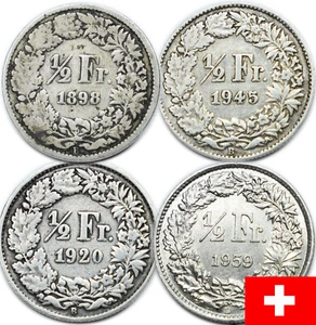 Schweiz  1/2 Franken -- AUSWAHL -- 0.835 Silber Helvetia Switzerlande - Picture 1 of 45