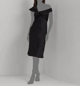 Lauren Ralph Lauren Women's Black Satin Asymmetric Off-Shoulder Dress Size 16 - Picture 1 of 3