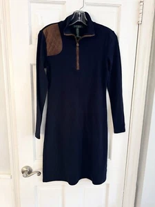 Lauren Ralph Lauren Women’s Sz S Mock Neck Navy Blue Knit Dress Equestrian - Picture 1 of 8