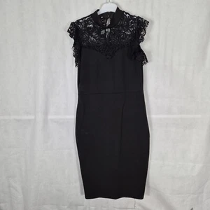 Ladies Dress Size 16 Quiz Black Wiggle Pencil Lace Trim Party Evening Occasion - Picture 1 of 10