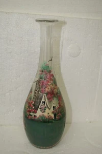 Vintage Hand Painted Floral Etched Glass Liquor Wine Decanter 11-1/4" tall - Picture 1 of 8