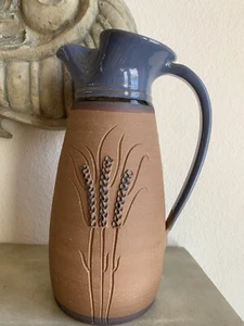 Steve Ashley Pottery Pitcher Stoneware Terra Cotta Blue Glaze Wheat ASLCS Custom - Picture 1 of 8