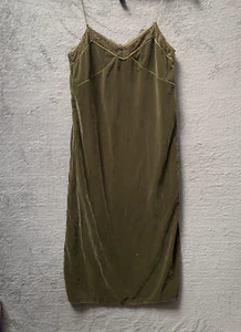 All saints Noa Dress Velvet Midi Womens UK 10 Green Spaghetti Straps Vintage Y2K - Picture 1 of 9