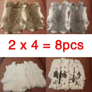 8 Pieces Natural Color Tanned Real Rabbit Pelts Skin Fur Fluffy Leather Crafting - Picture 1 of 12