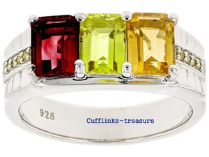 Natural Peridot Garnet Citrine Gemstones 925 Sterling Silver Ring For Men's #733 - Picture 1 of 6