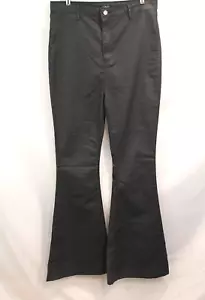 Boohoo Jeans Coated High Waisted Disco Flared Womens size 12 Black Stretch Denim - Picture 1 of 9