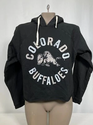 Colorado Buffaloes Retro Brand Black Cropped Tailgate Hoodie Women's MEDIUM - Image 1 of 4