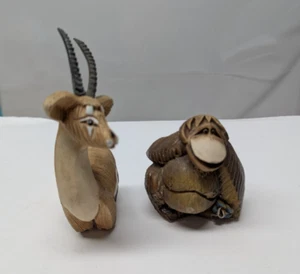 LOT OF 2 Artesania Rinconada Orangutan and Gazelle Long Horn Figurine Vintage - Picture 1 of 6