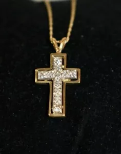 0.25CT. GENUINE DIAMONDS CROSS 14K SOLID YELLOW GOLD 18" ROPE CHAIN NECKLACE - Picture 1 of 12