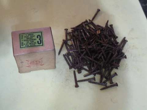 Box Of 144 Vintage Size #3 X 7/8" Slotted Flat Head Steel Wood Screws USA Cover
