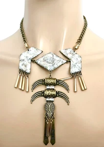 Afro Tribal Inspired Casual Everyday Boho Necklace Simulated White Natural Stone - Picture 1 of 4