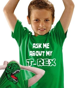 Ask Me About My T-Rex Kids T-shirt - Dinosaur Gift Birthday Party Dino Flip Tee - Picture 1 of 7