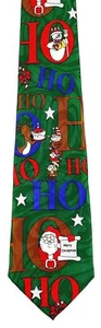 Christmas Necktie HO HO HO Santa, Elf Seasonal Holiday Novelty Tie #980 Green - Picture 1 of 1
