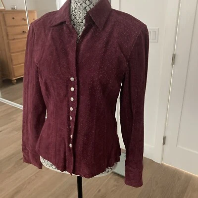 Aria DE COLECCIÓN 100% Cuero Camisa a Presión Chaqueta Blazer Ciruela Mediana RARA Foto 1 de 4