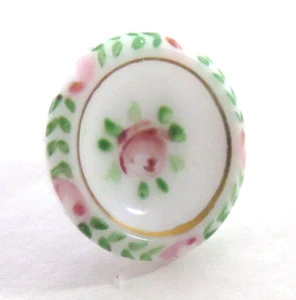 Small Victorian Glass Button - Pretty Rose Pattern, Pink & Green - Picture 1 of 6