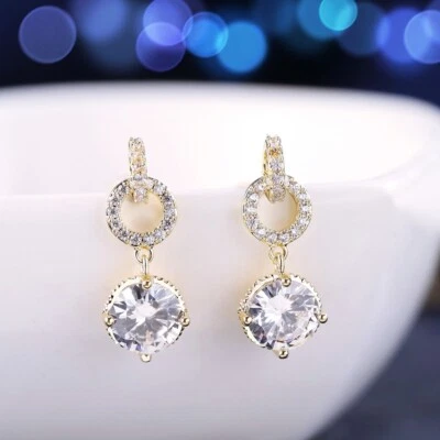 18K White/Gold GF Made With SWAROVSKI Crystal Circle Round Round Drop Earrings - Image 1 of 4