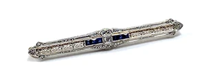 Antique Krementz 14K Gold Platinum Diamond Sapphire Bar Pin Brooch 😺See Video😺 - Picture 1 of 20