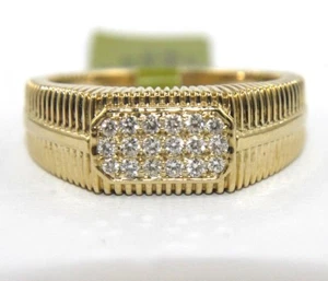 Natural Round Diamond 3 Row Cluster Men's Ring Band 14k Yellow Gold .30Ct - Picture 1 of 7
