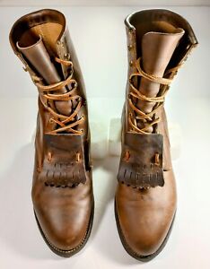 Men's Justin Boots Roper Cowboy Western Brown Lace Up Boot 545 Size 9D USA Made