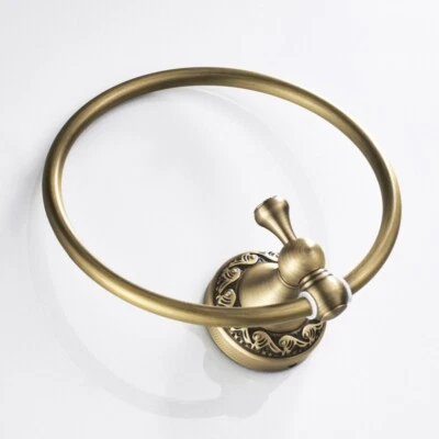 1x European Antique Brass Ring Towel Rack Hanger Hardware Wall Hang Holder Home - Image 1 of 4