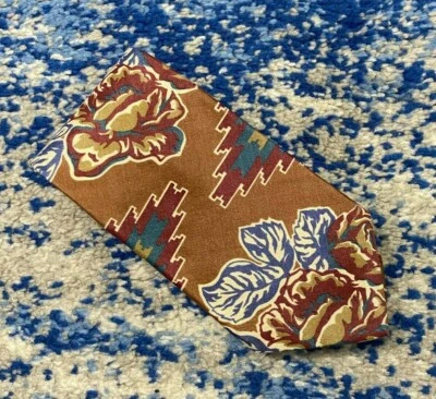 Corbata Woodward Vintage Azul Óxido Borgoña Verde Teal Azteca Floral Seda Canadá Foto 1 de 4