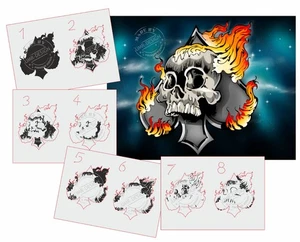 AS-204 Skull Multilayer stencil template acryl airbrush spray wall paint tattoo - Bild 1 von 2