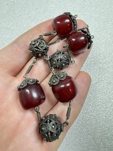 Pendientes Collar Baquelita Tallada Rosa Ámbar Cereza Antiguo Art Deco Vintage  - Imagen 1 de 20