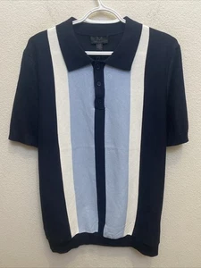 Suéter Polo Magaschoni Para Hombre Grande Azul Marino Blanco Manga Corta Cuello Nuevo con Etiquetas - Imagen 1 de 8