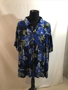 KS Island Black & Blue Hawaiian Print Short Sleeve Button Up - Men’s 3XL - Picture 1 of 4