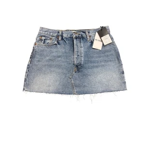 RE/DONE 90s Mini Denim Skirt Size 29 Faded Blue Button Front Raw Hem NWT - Picture 1 of 10