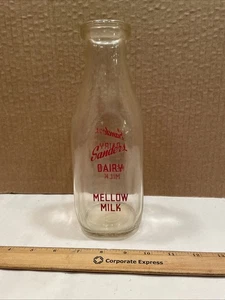 Vintage SANDERS Mellow Milk Quart DAIRY Milk BOTTLE - Picture 1 of 5