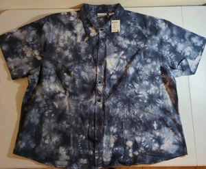 Camicia moda bug tie dye 100% cotone tela blu e bianca - Foto 1 di 8