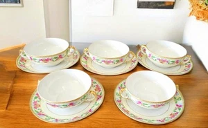 (SET OF 5) DISCONTINUED: Czechoslovakia 14567 Soup Bowls & Saucers 1 7/8" High - Picture 1 of 5