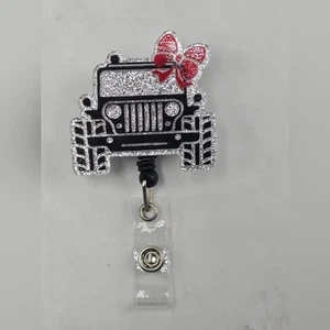 OOAK handgefertigt Jeep Mädchen Abzeichen Rolle Jeep Wrangler Ausweis Schlüsselband Namensschild Halter Neu mit Etikett - Bild 1 von 3