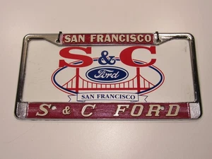 Vintage NOS S&C Ford San Francisco CA Metall Nummernschild Rahmen Anhänger selten Händler - Bild 1 von 3