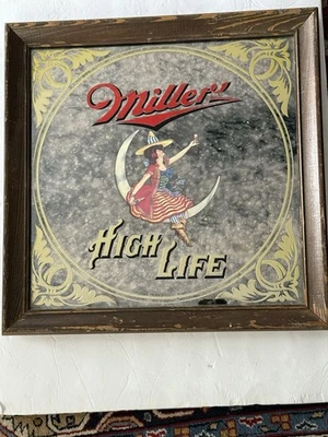 Miller High Life Pub Mirror 19x19 Vintage Girl on Crescent Moon 1980 - Image 1 of 4