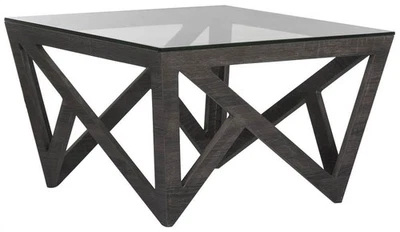 Home Collection Radley Dark Grey Geometric Glass Top Square Coffee Table - Image 1 of 4
