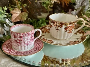 Copeland Victorian Primrose Pink Demitasse Cup & Saucer & Spode Teacup & Saucer - Picture 1 of 24